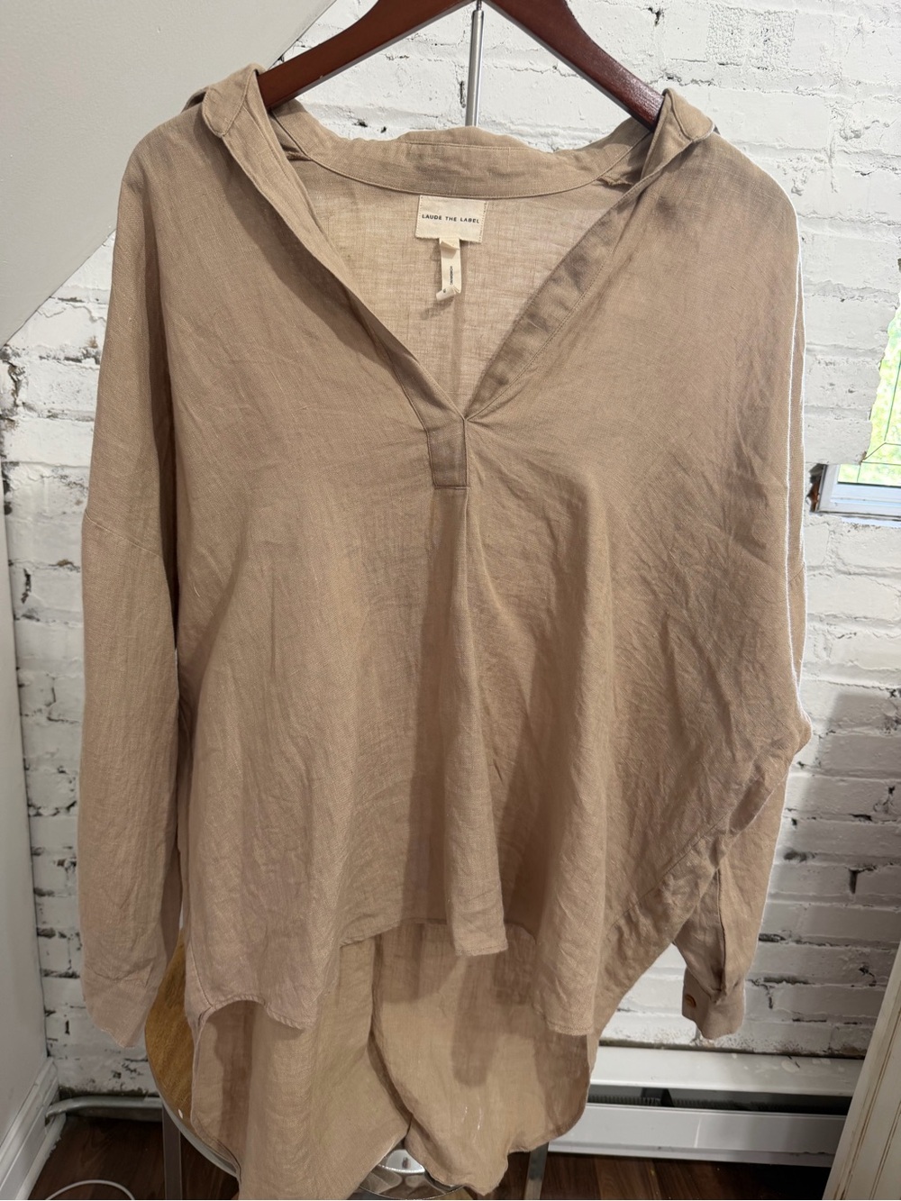 Laude The Label Organic Linen Tunic Top Oversized Beige Taupe Long Sleeve L/XL - Picture 6 of 9